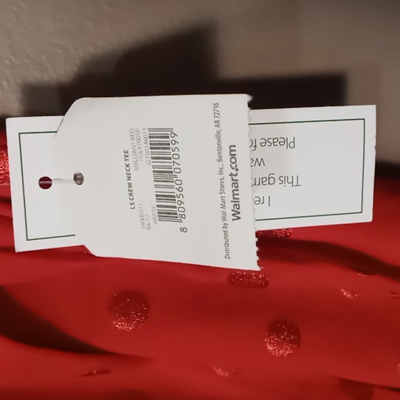 Faded Glory Classic Red w Shiny Red Dots Crew Neck Long Sleeve Tee XXL NWT - Picture 6 of 6